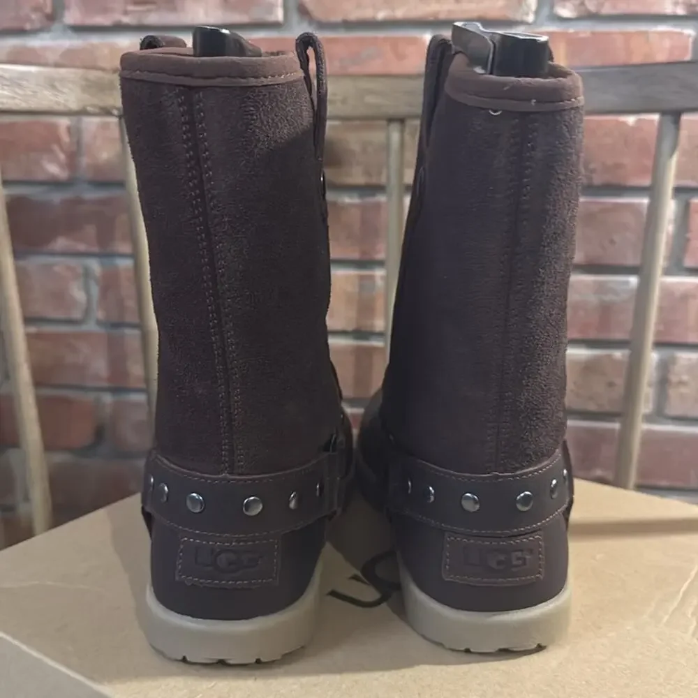 NEW UGG Moto Short Boots Womens 5 Chocolate Brown Sheepskin Leather NIB